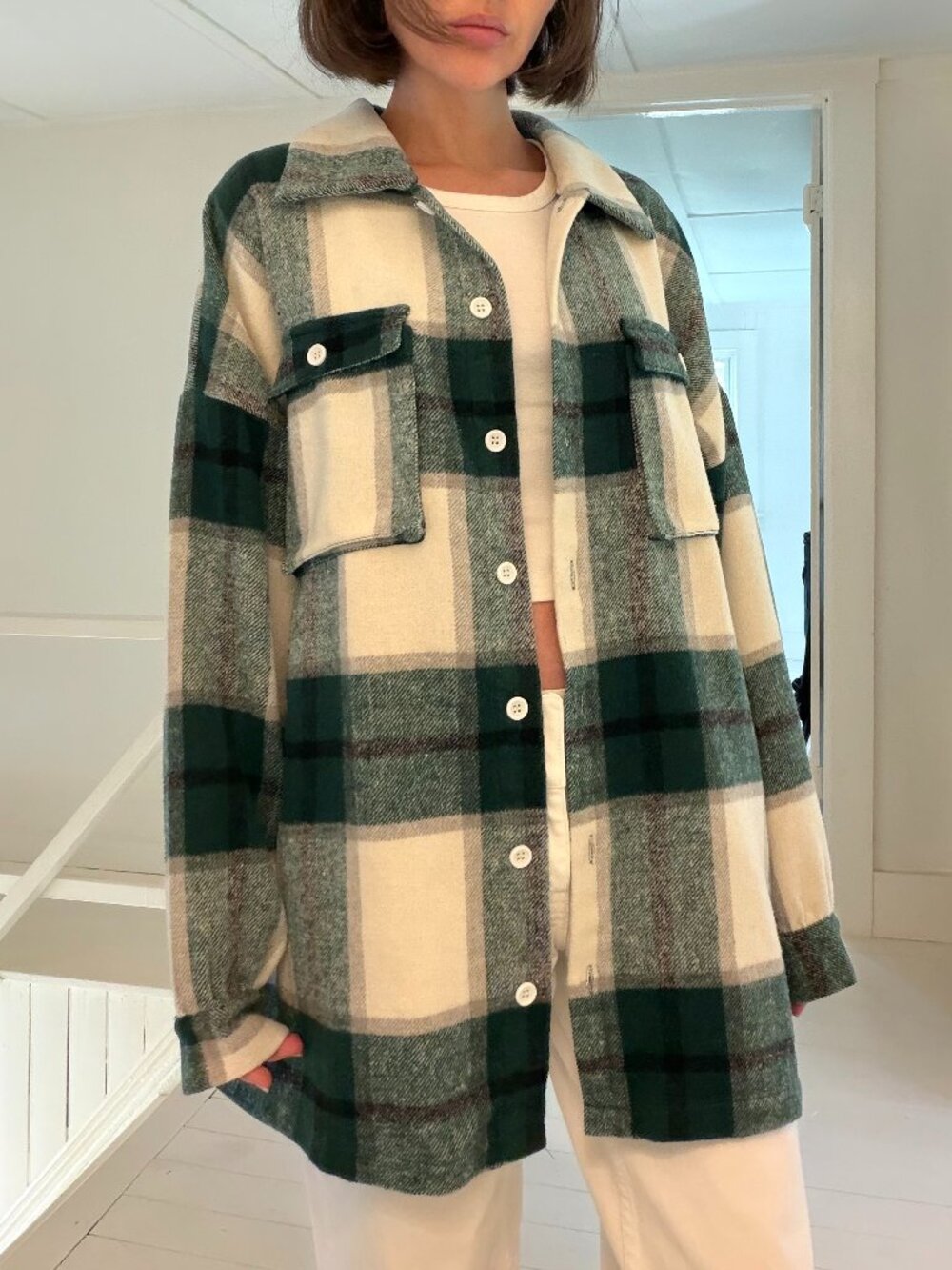 Lovers + Friends Kaianna Plaid Flannel Shacket in Green Multi Size L